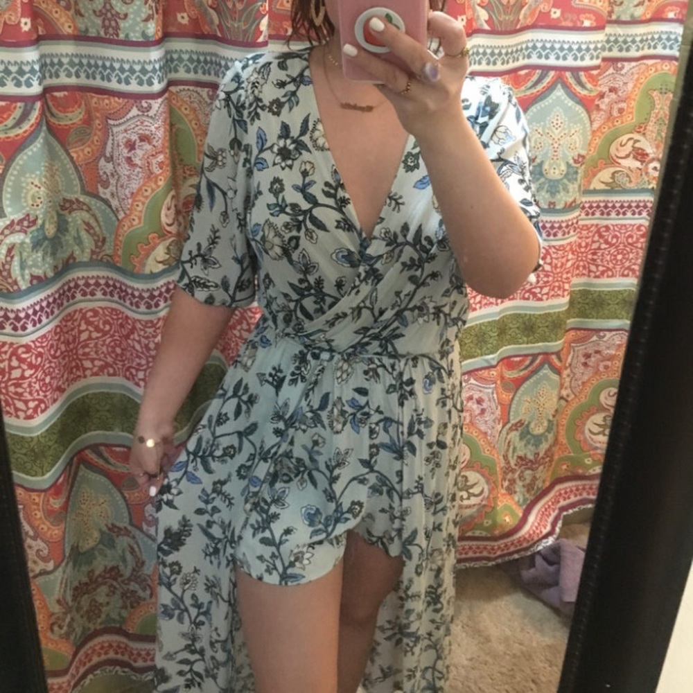Baby blue floral romper/dress